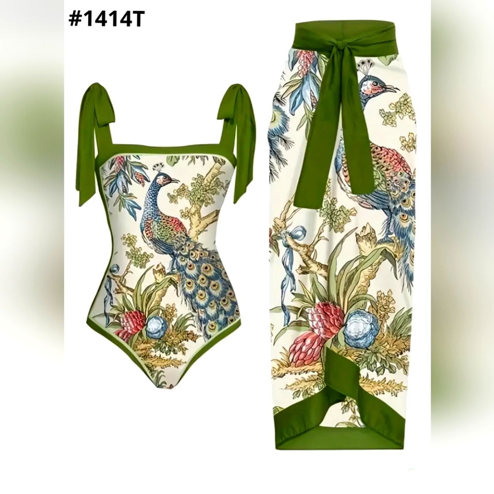 'Peacock & Plants' or 'Butterfly Glitter' swimsuit & coverup,L & 3XL, price each